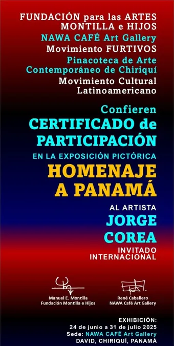 Certificado de participación de Jorge Korea como invitado internacional en la exposición Homenaje a Panamá, 2025